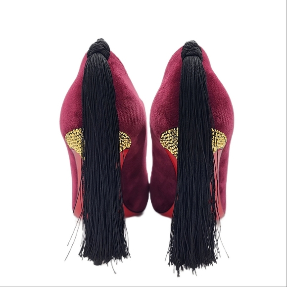 Christian Louboutin Hot Chick 100 Kiss Velvet Tassel Pumps Loubi Mystery 38.5